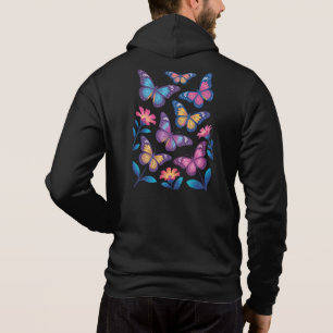 Neonbloemen met zes gloeiende vlinders hoodie