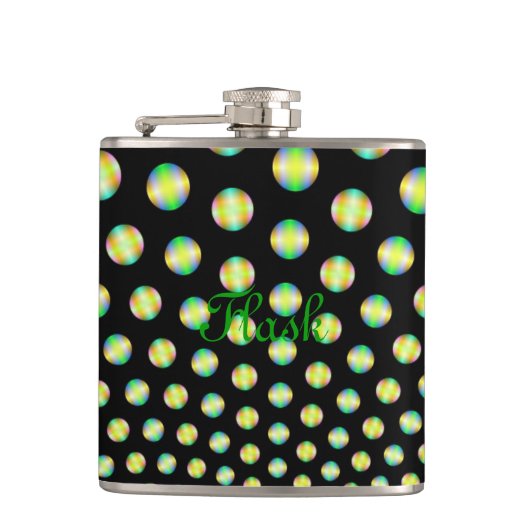 Neonbolletjes op zwarte fles heupfles (Voorkant)