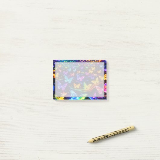 Neonfarbener Notizzettel mit Schmetterlingsmotiv Post-it® Notes (Op bureau)