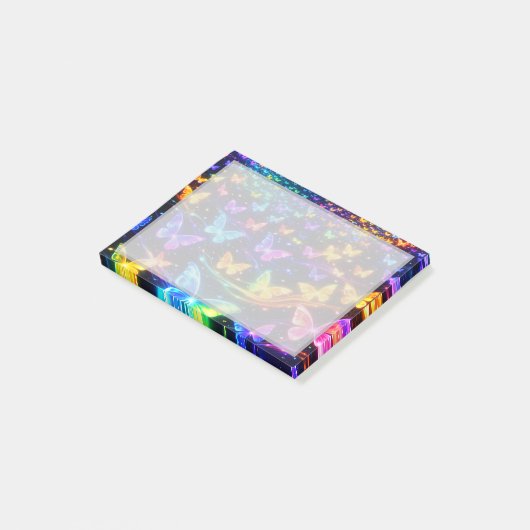 Neonfarbener Notizzettel mit Schmetterlingsmotiv Post-it® Notes (Schuin)