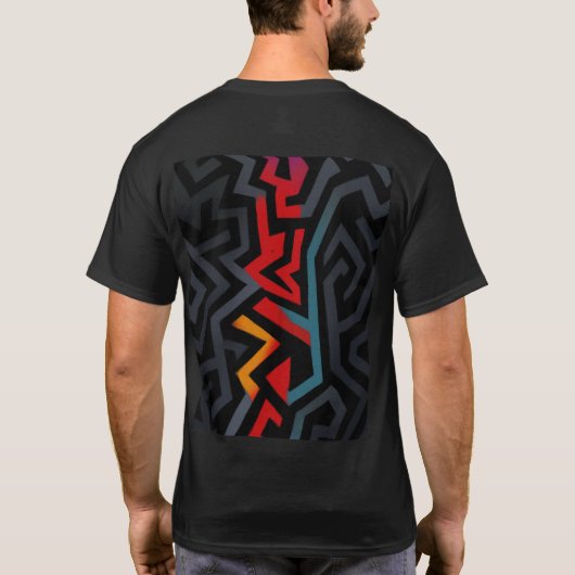 Neonfractuur: Abstract geometrisch labyrint T-shirt (Achterkant)
