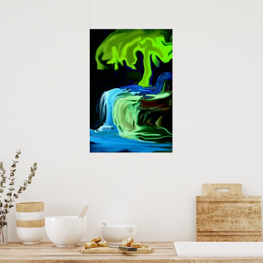 Neongloeiboom en abstracte waterval poster (Keuken)