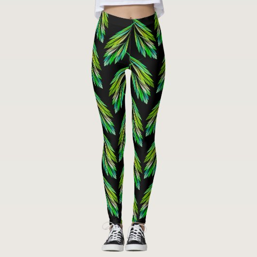 Neongroene bladeren - fractal, leggings (Voorkant)