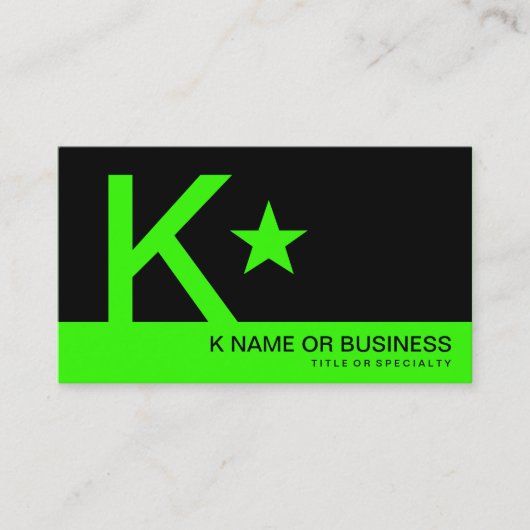 neongroene monogram-ster visitekaartje (Voorkant)