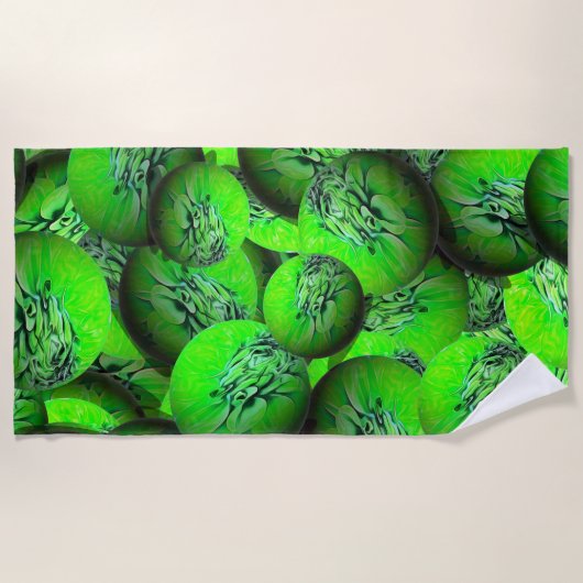 Neongroene planeten in 3D-optica Strandlaken (Voorkant)