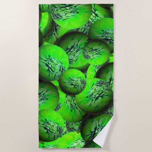 Neongroene planeten in 3D-optica Strandlaken (Voorkant)