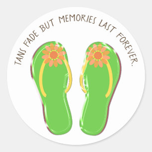 neongroene teenslippers met bloem en citaat ronde sticker