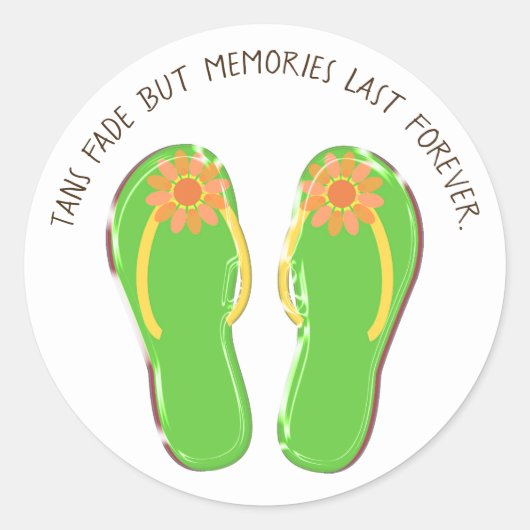 neongroene teenslippers met bloem en citaat ronde sticker (Voorkant)