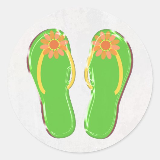 neongroene teenslippers met bloem ronde sticker (Voorkant)
