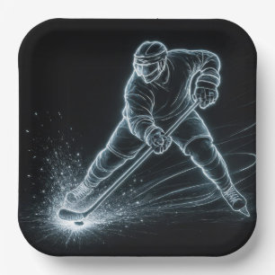 Neonhockeyspeler op het ijs papieren bordje