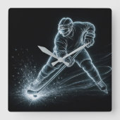 Neonhockeyspeler op het ijs vierkante klok (Voorkant)