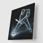 Neonhockeyspeler op het ijs vierkante klok (Hoek)