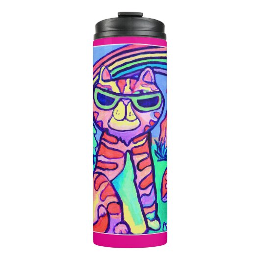Neonkat Koel Kunstschilderij Pret Design Thermosbeker (Voorkant)