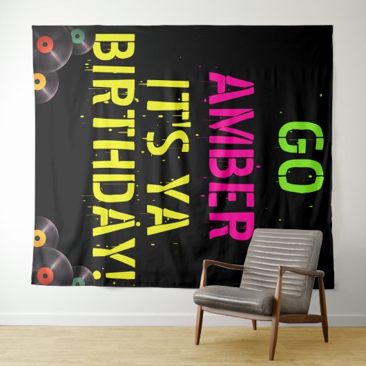 Neonkleuren jaren 90|Hip Hop-verjaardagsfotobehang Wandkleed (In Situ (horizontaal))