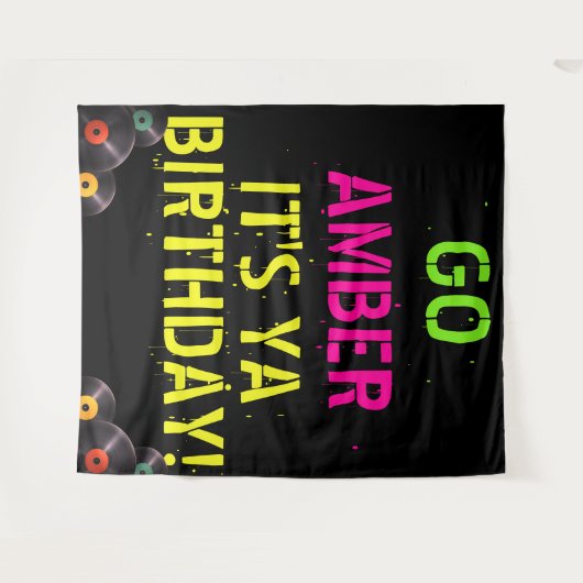 Neonkleuren jaren 90|Hip Hop-verjaardagsfotobehang Wandkleed (Voorkant (horizontaal))