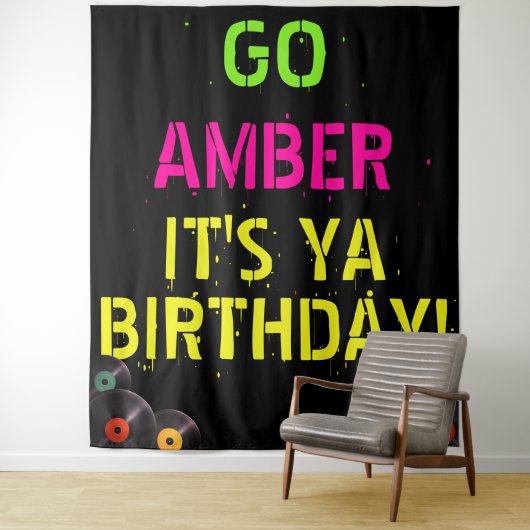 Neonkleuren jaren 90|Hip Hop-verjaardagsfotobehang Wandkleed (In situ)