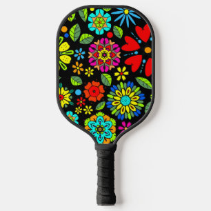 Neonkleuren op zwart retro bloemmotief naadloos pa pickleball paddle