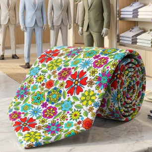 Neonkleuren Op Zwarte Retro Bloemige Naadloos Patr Stropdas