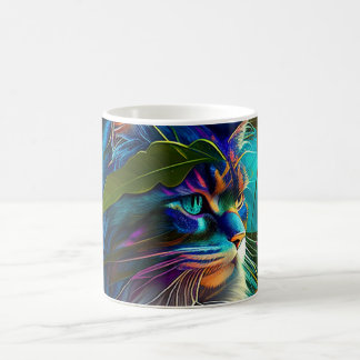 Neonkleurige kat in tropische bloemen AI kunst Koffiemok
