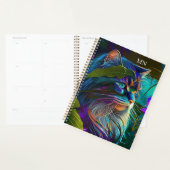 Neonkleurige kat in tropische bloemen AI kunst Planner (Display)