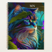Neonkleurige kat in tropische bloemen AI kunst Planner (Voorkant)