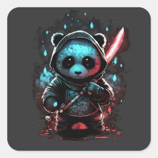 Neonkleurige ninja panda vierkante sticker