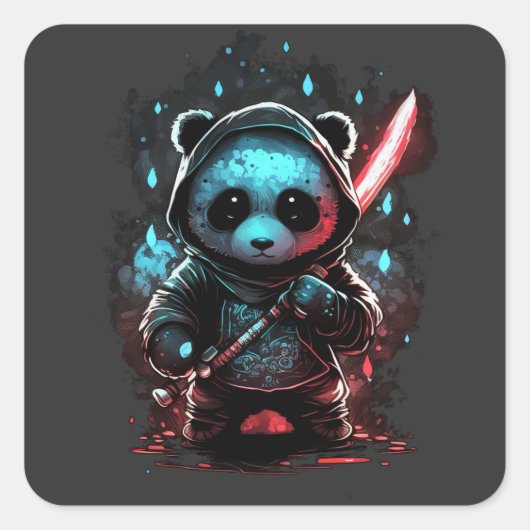 Neonkleurige ninja panda vierkante sticker (Voorkant)