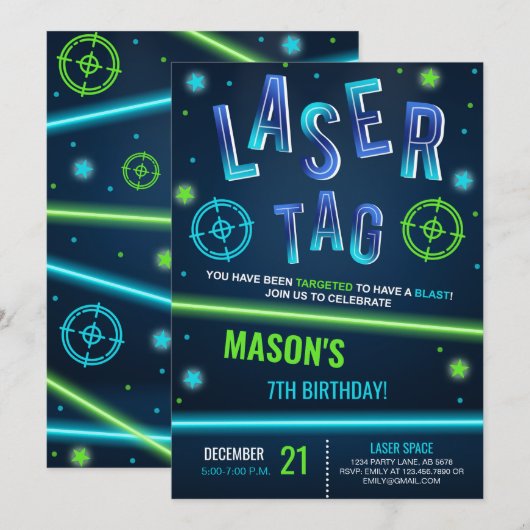 Neonlaser Label blauw Kaart (Voorkant / Achterkant)