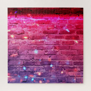 Neonlicht: lege bakstenen muur. legpuzzel