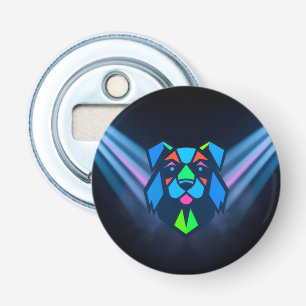 Neonlichten blauwe hond button flesopener