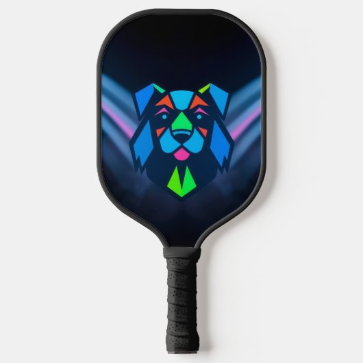 Neonlichten blauwe hond pickleball paddle (Voorkant)