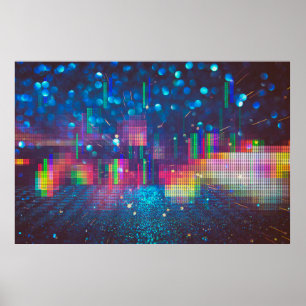 Neonlichten en een naadloos geometrisch patroon poster
