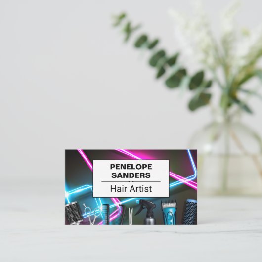 Neonlichten | Haargereedschap Visitekaartje (Staand voorkant)