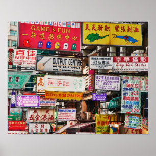 Neonlichten in de straten van Hong Kong Poster