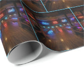 Neonlichten in een donkere bowlingbaan cadeaupapier (Rol Hoek)