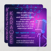 Neonlichten & Microfoon Karaoke Feest Kaart (Voorkant / Achterkant)
