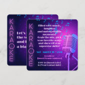Neonlichten & Microfoon Karaoke Feestje Kaart (Voorkant / Achterkant)