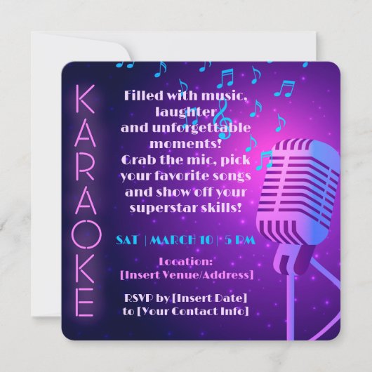 Neonlichten & Microfoon Karaoke Feestje Kaart (Voorkant)