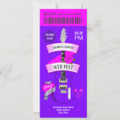 Neonlichten Rock-'n-Roll Trouwticket Kaart (Voorkant)
