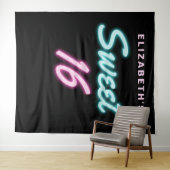 Neonlichten Sweet 16 Verjaardagsfeest Tapijt Wandkleed (In Situ (horizontaal))