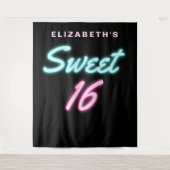 Neonlichten Sweet 16 Verjaardagsfeest Tapijt Wandkleed (Voorkant)