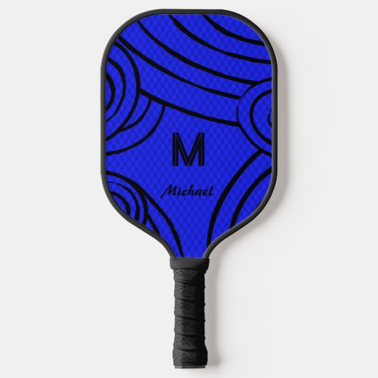 NeonLine 1 Blauw bewerkbare naam en Initialen Pickleball Paddle (Voorkant)
