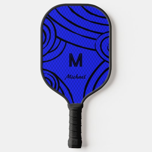NeonLine 1 Blauw bewerkbare naam en Initialen Pickleball Paddle (Achterkant)