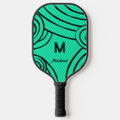 NeonLine 1 Blauw-Groen Bewerkbare Naam & Initialen Pickleball Paddle (Voorkant)