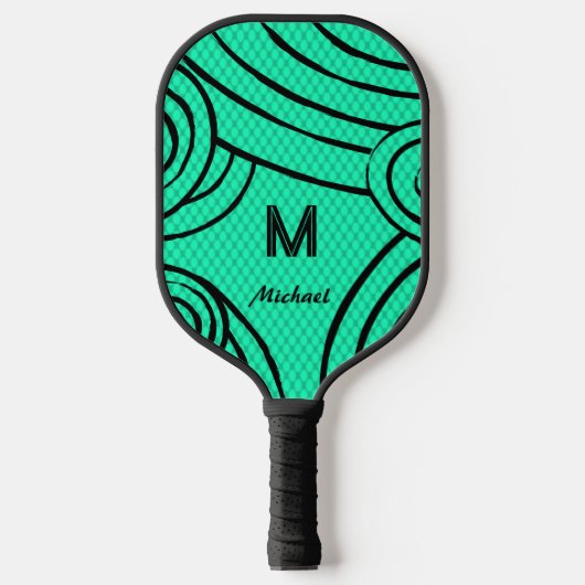 NeonLine 1 Blauw-Groen Bewerkbare Naam & Initialen Pickleball Paddle (Voorkant)