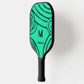 NeonLine 1 Blauw-Groen Bewerkbare Naam & Initialen Pickleball Paddle (Links)