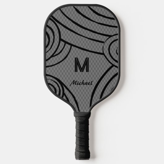 NeonLine 1 Grey Bewerkbare naam en Initialen Pickleball Paddle (Voorkant)