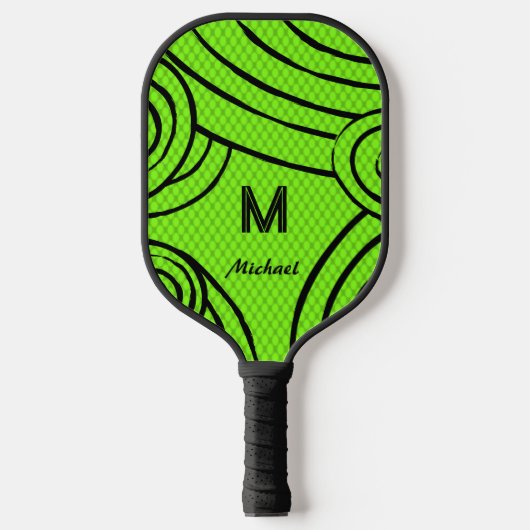 NeonLine 1 Groene bewerkbare naam en Initialen Pickleball Paddle (Voorkant)