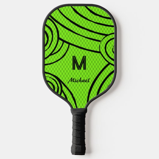 NeonLine 1 Groene bewerkbare naam en Initialen Pickleball Paddle (Achterkant)