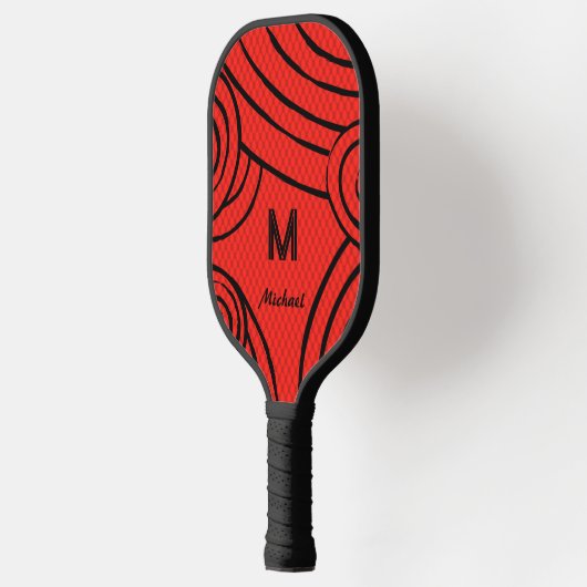 NeonLine 1 Red bewerkbare naam en Initialen Pickleball Paddle (Links)